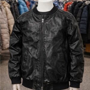Kids 14/16 Black Pleather Bomber Jacket